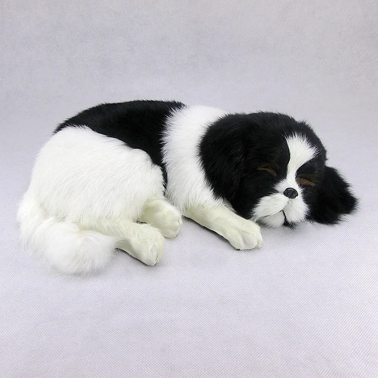 new simulation sleeping dog plastic&fur black&white dog model gift about 36x25x14cm a81