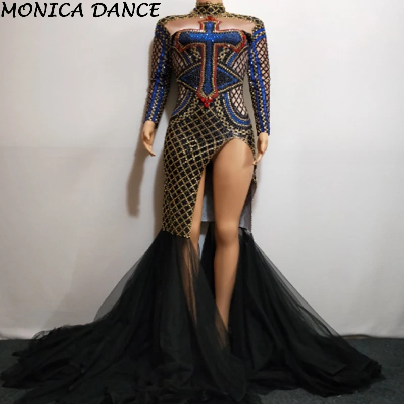 

Sexy Stage Full Rhinestones Nightclub Party Singer Costume Dance Female Singer Women's Birthday Wedding Party Celebrate Dress