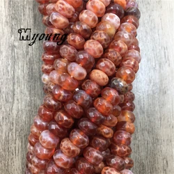 Faceted Fire Agates  Loose Beads, Rondelle Red Fire Agates Strand Beads, Drilled Necklace Bracelet Making Beads, MY1588