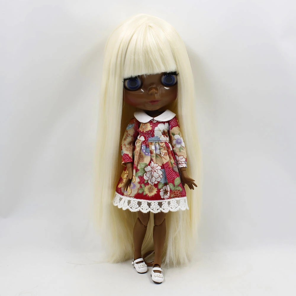 ICY DBS Blyth bjd dolls super black skin tone dark skin black Light yellow soft straight hair joint body BL0510