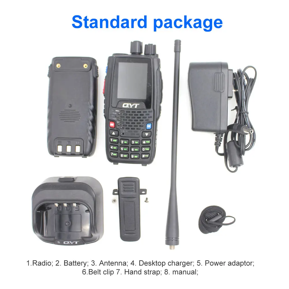 QYT KT-8R FM Transceiver Quad Band 136-174MHz 220-260MHz 400-480MHz 350-390MHz KT8R 5W Color Large Screen Two Way Radio