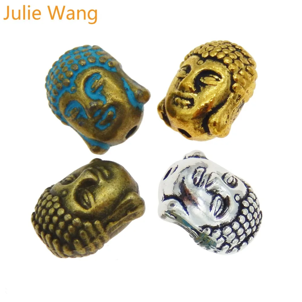 Julie Wang 5/10/20 PCS Buddha Head Beads Bracelet Alloy Separated Beads Charms Necklace Pendant Anklet Jewelry Making Accessory