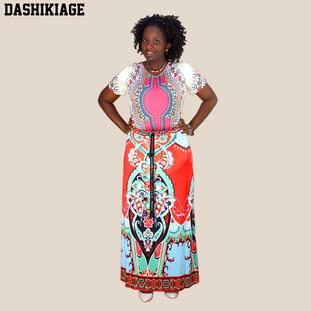 

Dashiki Skirt African Print Clothing 2018 Boho Summer Beach Maxi Skirts Vintage Flare high waist Tribal Print jupe longue femme