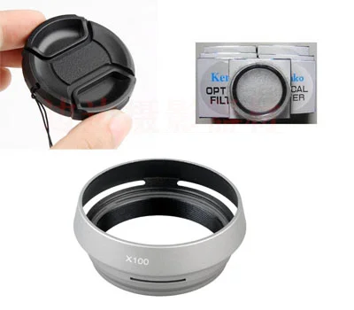 Caméra Fujifilm 4 en 1, adaptateur d'objectif Fuji FinePix x100 x100s x100t + pare-soleil + filtre UV 49mm + capuchon d'objectif