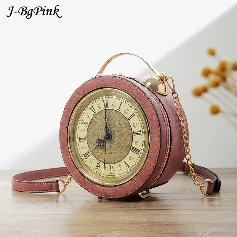 Personalized Fun Fashion Clock Shape Leather Bag Circular Ladies Handbag Chain Purse Shoulder Bags Crossbody Messenger Bag Bolsa