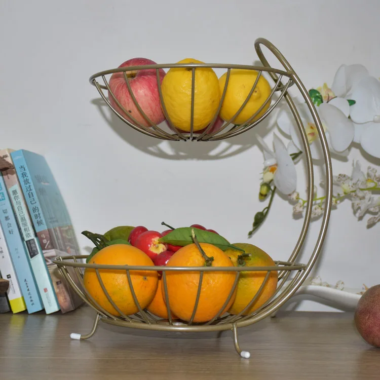 New Home Decor 2 Tiers Stainless Steel Fruit Basket Rack Tray Fashion Style Kitchen Vegetable Storage Bowl Lemon Holder