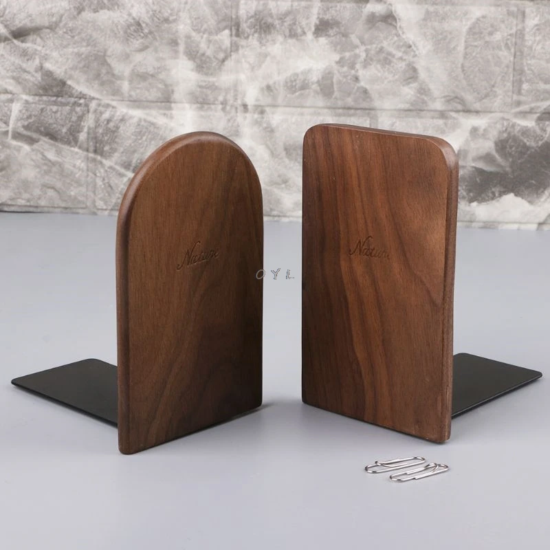 Walnut Wood Desktop Organizer Desktop Office Home Bookends Book Ends Stand Holder Shelf