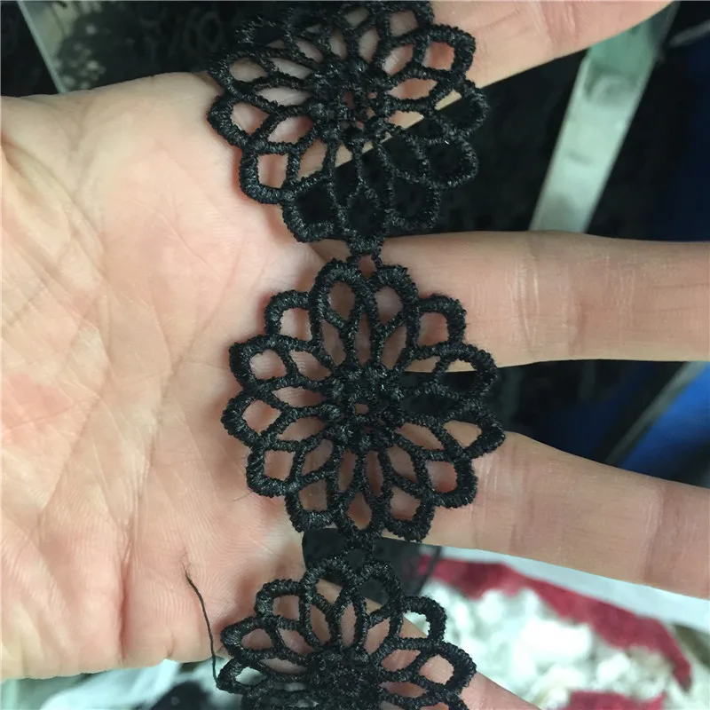 

70yards Black Polyester chemical Lace Round flower Victorian lace Trim, diy crafted sewing wholesale wide3.5cm