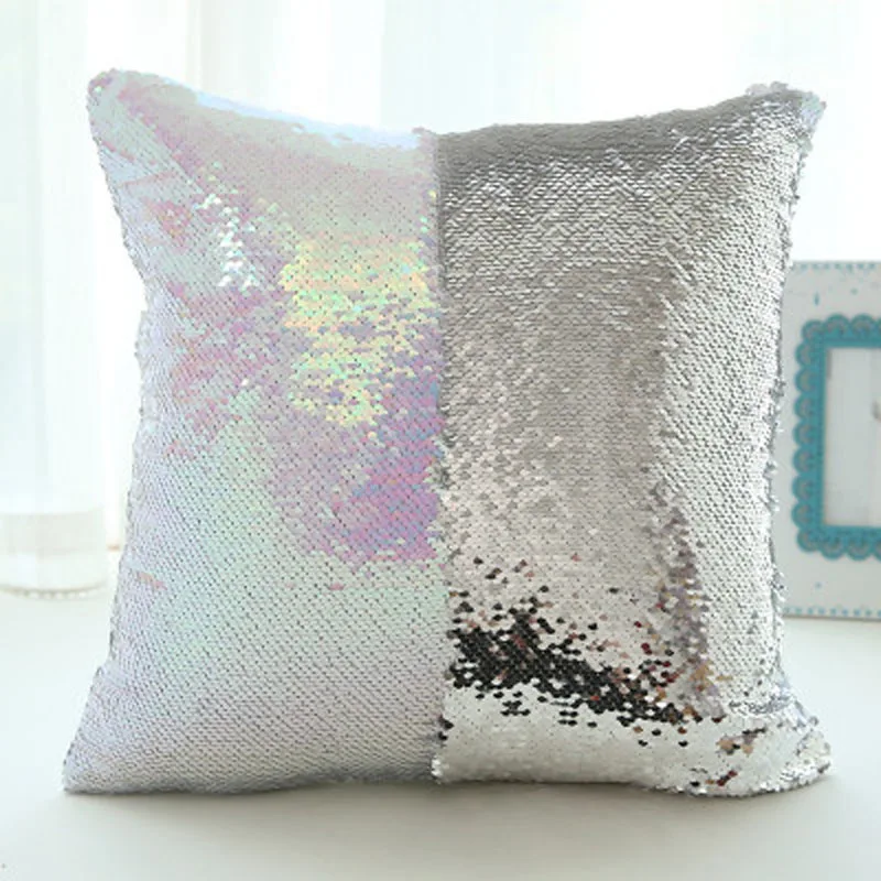 Meijuner DIY Mermaid Sequins Cushion Cover Magical Colorful Throw Pillow Case Two Color Changing Reversible Cushion Cover