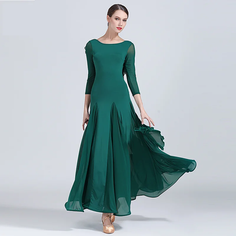 Women Standard Ballroom Dance Dress fo Waltz/tango/foxtrot Performance Competition Dress green color