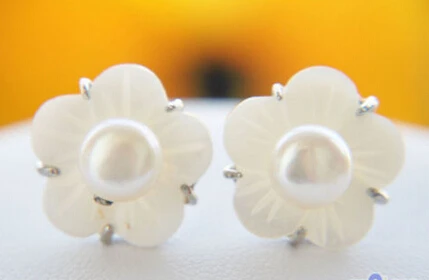 

hot sell new - shitou 00711 15MM SHELL FLOWER WHITE FRESHWATER PEARL STUD EARRING