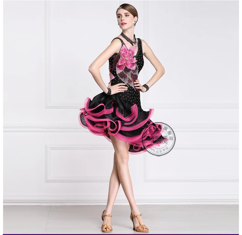 

New customize custom handmade flower diamond latin Rumba cha cha salsa tango Latin dance competition dress