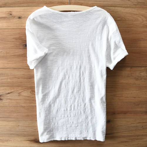 Imagen 2 del producto Camiseta de algodón suave de manga corta con cuello redondo para hombre, ropa informal de marca, Camiseta transpirable, Camiseta de estilo italiano para hombre