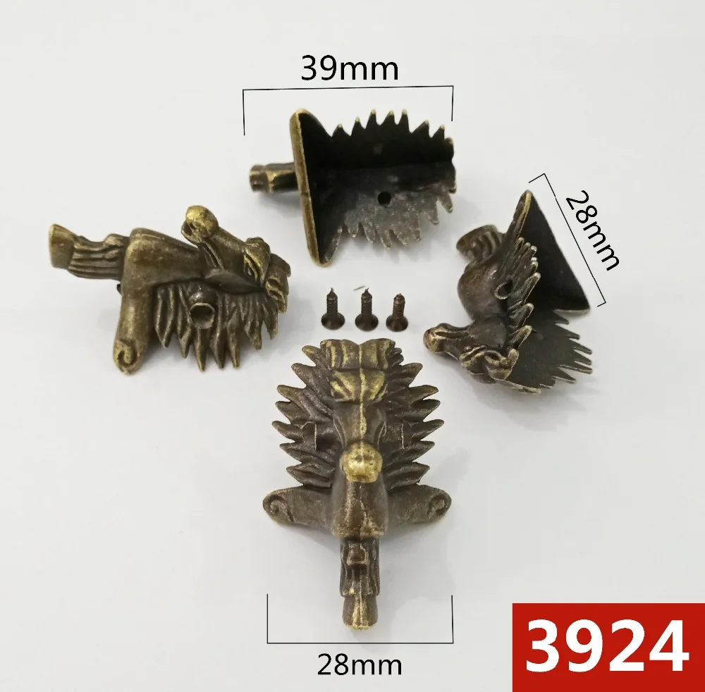 4pcs/Lot Box Feet Leg Brass Horse Head Antique Wood Corner Protector Decorative Bracket Bronze Furniture Hardware 39x24mm