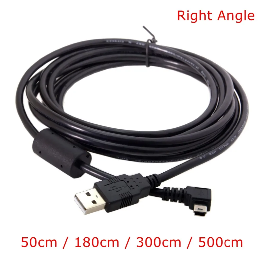 Cable USB 2,0 macho a Mini USB, Cable de 90 grados, 0,5 m, 1,8 m, 3m, 5m, 50cm, 180cm, para cámara, MP4 y tableta