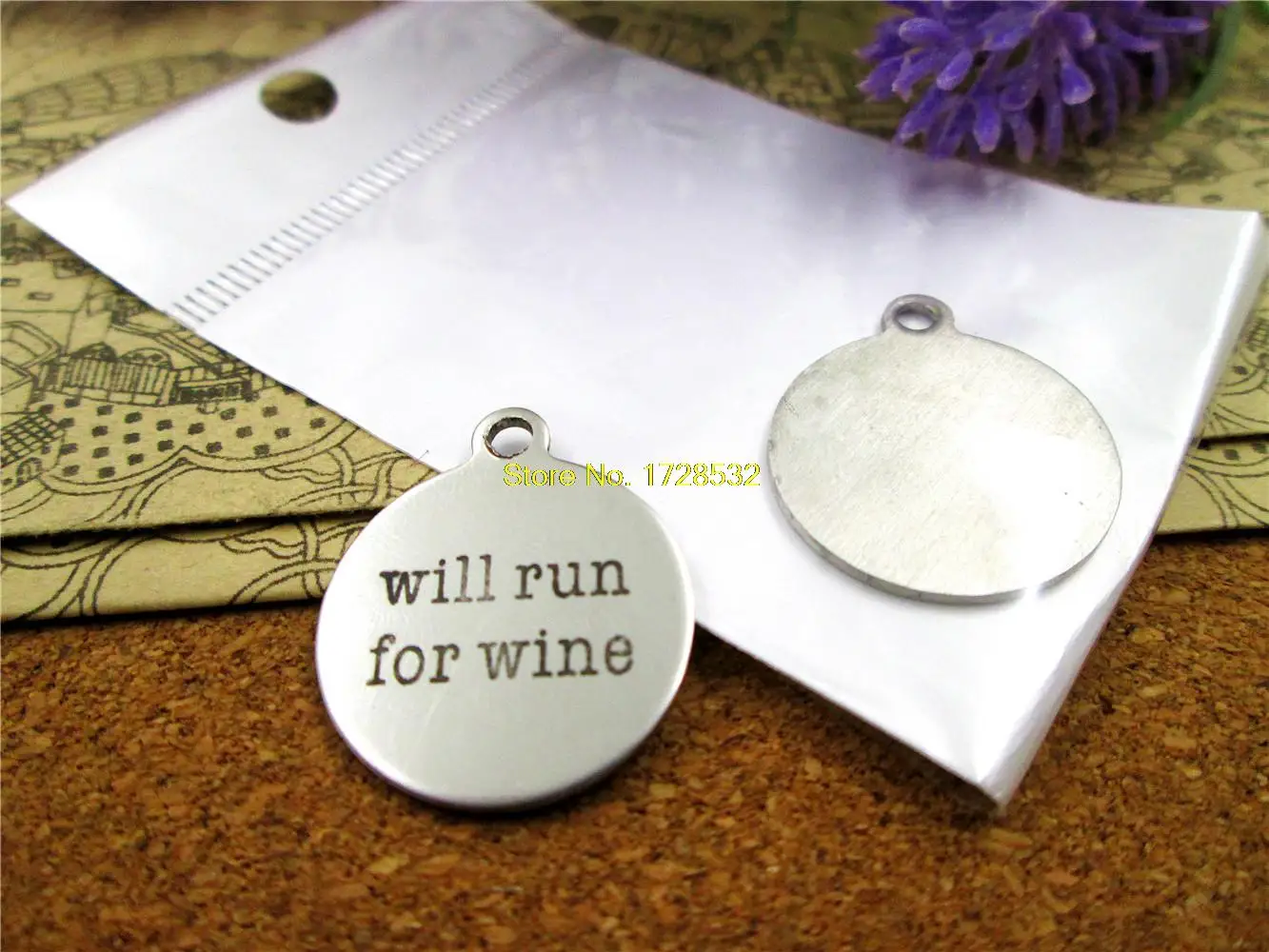 

20pcs--20mm stainless steel circle round "will run for wine"one side DIY Charms Pendants