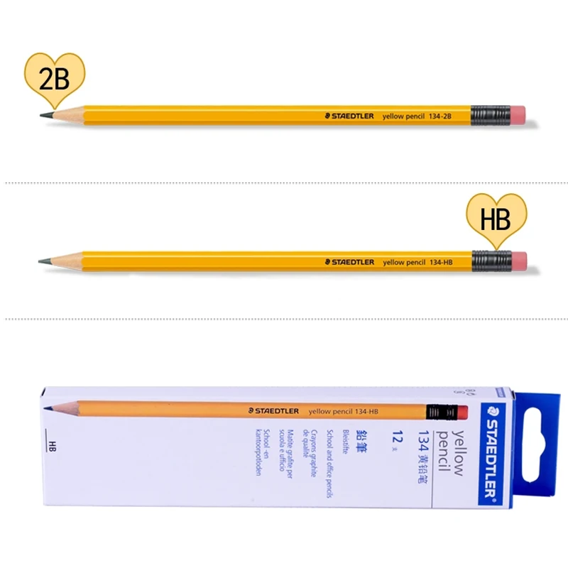 12 pcs STAEDTLER 134 Pencil With Eraser Pencils School Stationery Office Supplies Drawing Sketch Pencil Student Art Supply HB/2B