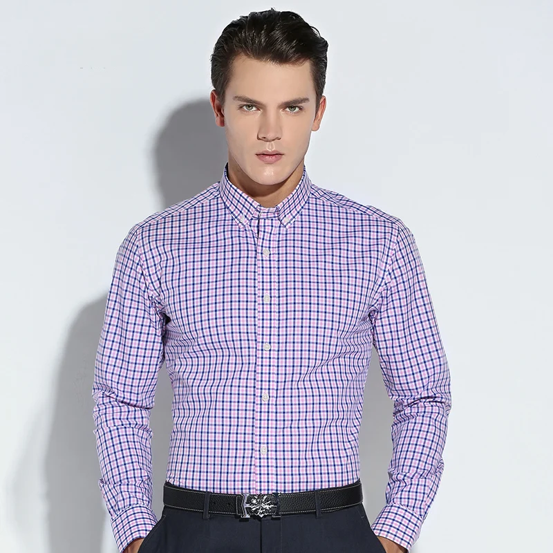 Fashion Plaid Cotton Shirts Men Long Sleeve Button Down Comfort Soft Slim Fit Men's Casual Checked  Shirt