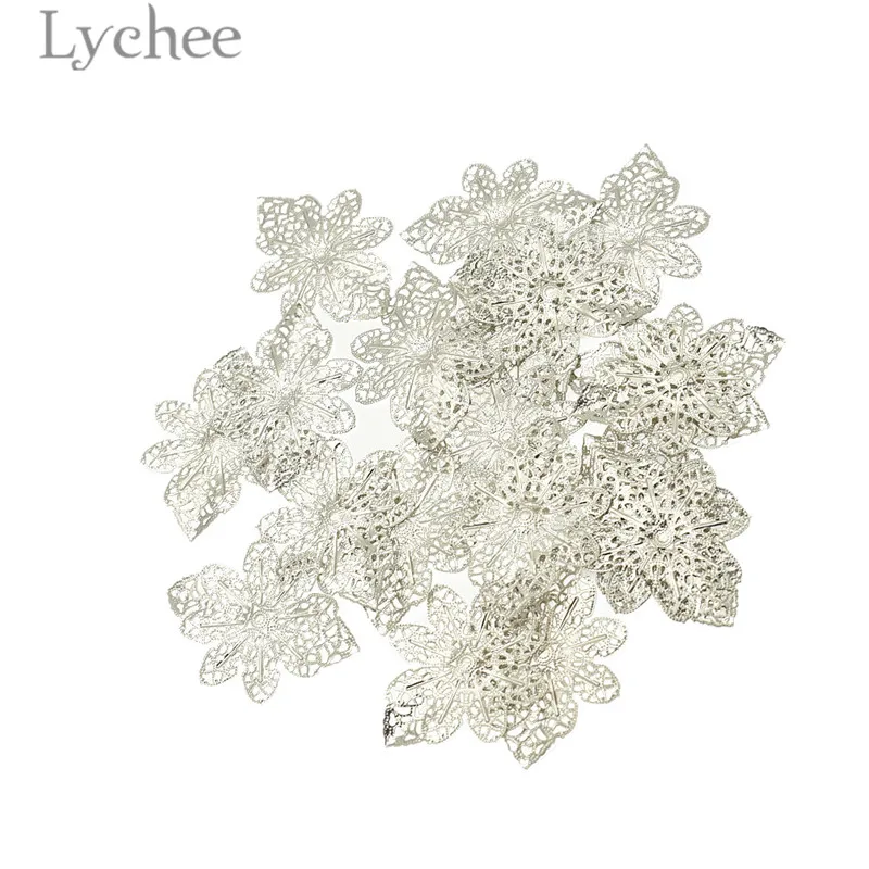 Lychee Life 20pcs Metal Filigree Flowers Slice Hollow Bowknot Scrapbooking Embellishment DIY Album Decoration Supplies