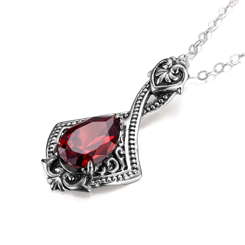 Vintage Women Garnet Pendant Real 925 Sterling Silver Necklace Pendant Lady Wedding Party Love Fine Jewelry Handmade Design Gift