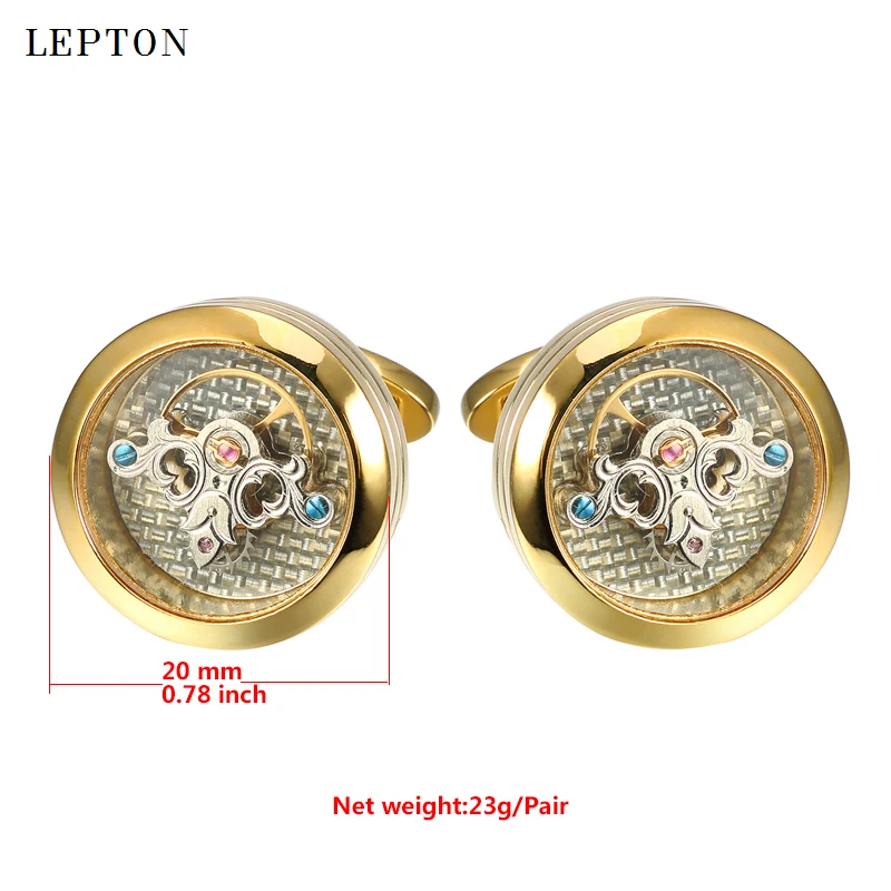 Lepton Exquisite Tourbillon Movement Cufflinks For Mens Wedding Groom Watch Steampunk Gear Mechanism Cuff links Relojes gemelos