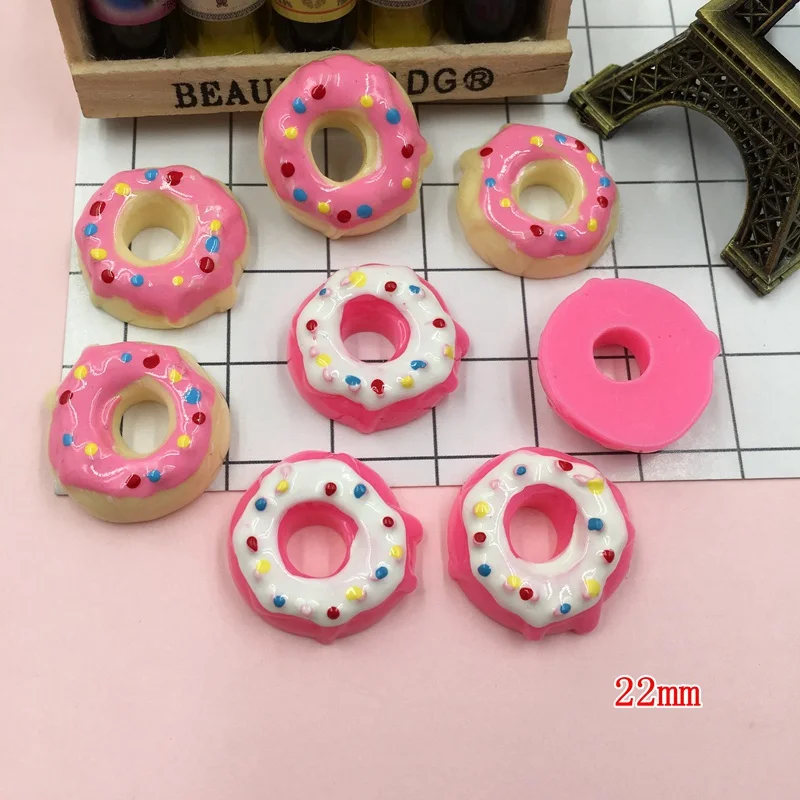 10 pces resina simulação miniatura rosquinhas bonitos, resina plana volta cabochão para decoração do telefone, diy, scrapbooking