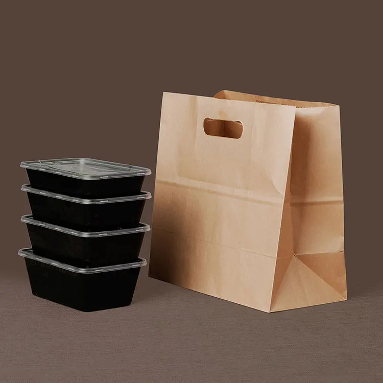 1000 Pcs 28x28x15cm Brown kraft paper bag with handle take-away Bread Candy Buffet Bags food packaging Boutiques bento Custom