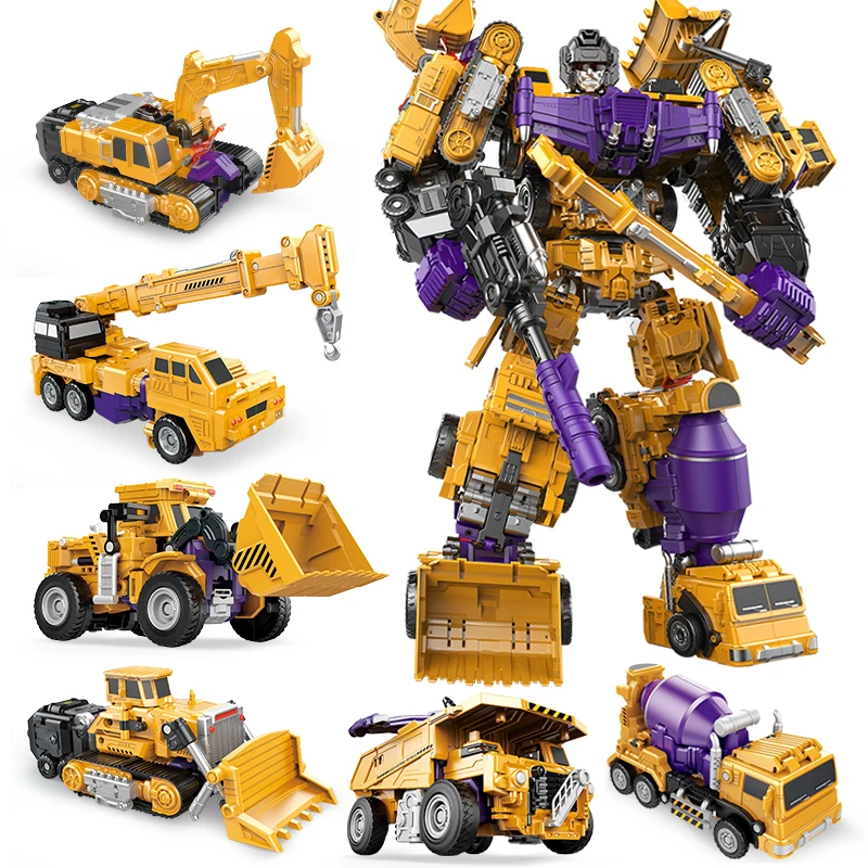 Jinjiang 6 IN 1 Devastator Classic Toys Cool Transformation Action Figure KO GT Truck Excavator Crane Model Robot Boy Adult Gift