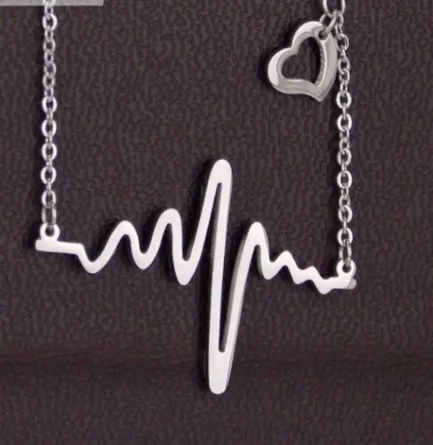 5pcs Lot Women girls fashion stainless steel heart beating necklace chain ecg Pendant   18''