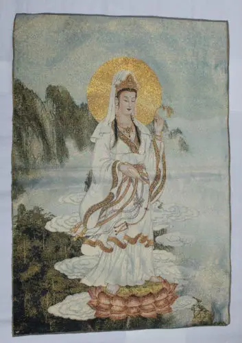 Exquisite Old Decorated Tibetan Silk Inwrought Kwan yin Thangka