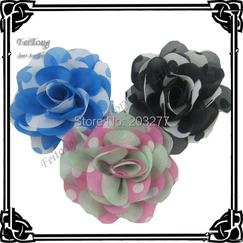 Free shipping!24PCS/LOT  6cm New chiffon polka dots flowers silk flower girl  Corsage