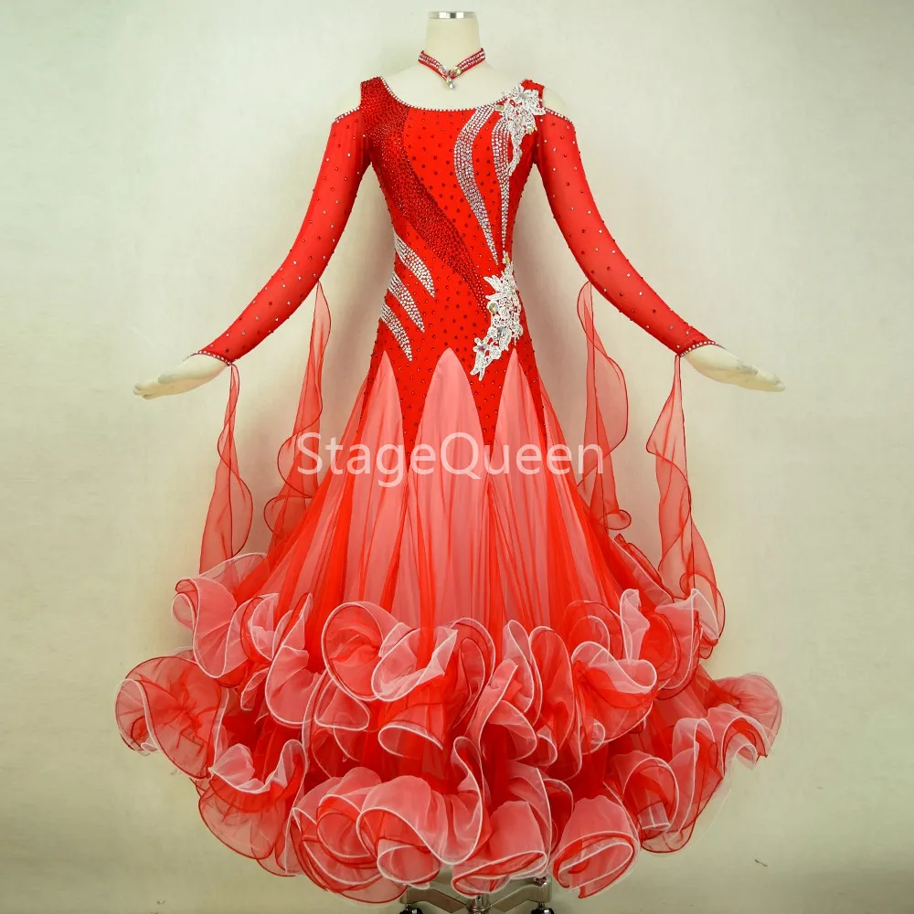 

Luxury Rhinestones Pattern Standard Lycra Ballroom Dance Dress Women Ladies Modern Waltz Costume Competition Dancewear