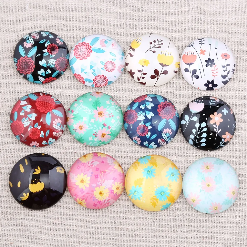 reidgaller mix floral flower picture round dome jewelry glass cabochon 20mm 25mm 12mm 14mm 30mm diy findings