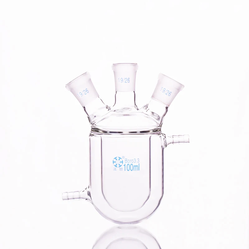 

Double-deck cylindrical three-necked round bottom flask,Capacity 100ml,Joint 19/26,Mezzanine jacketed reactor bottle