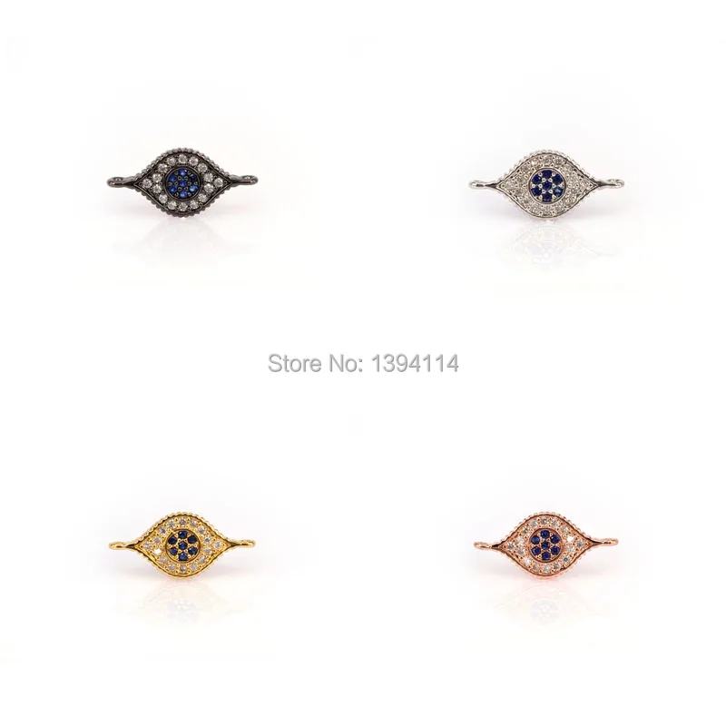 16*8*2mm Micro Pave Clear&Blue CZ Evil Eye Connector For Women As DIY Bracelets Accessory