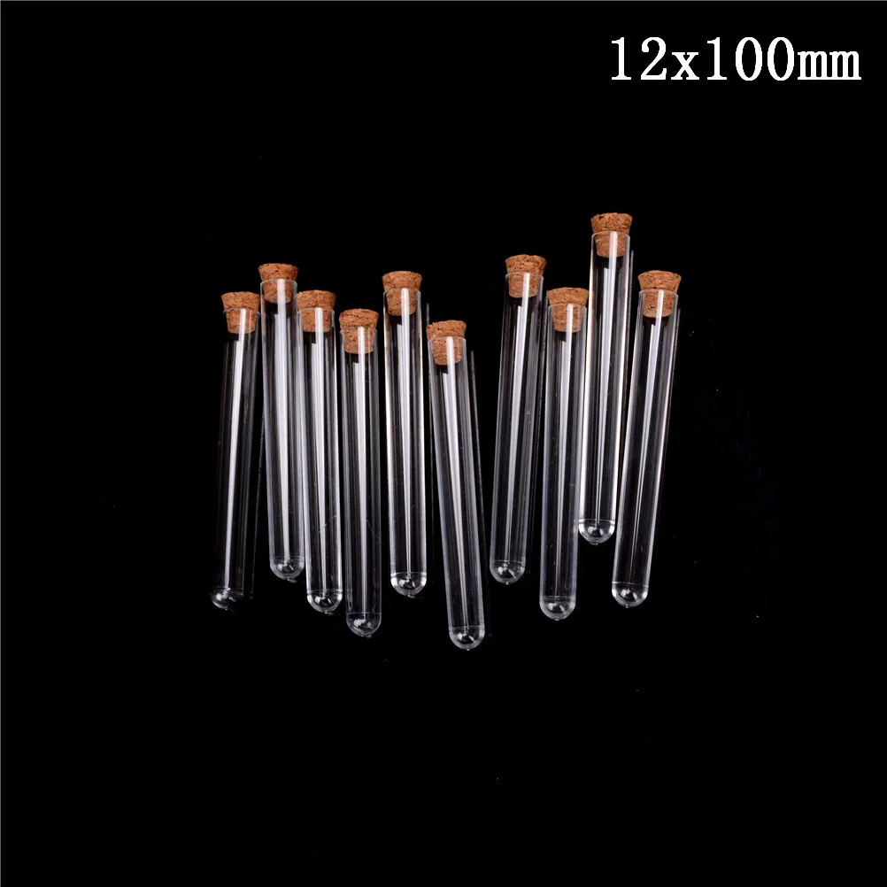 10PCS 4 Sizes Plastic Test Tube With Cork Clear, Pack10, Lab Experiment Favor Gift Tube , Refillable Bottle