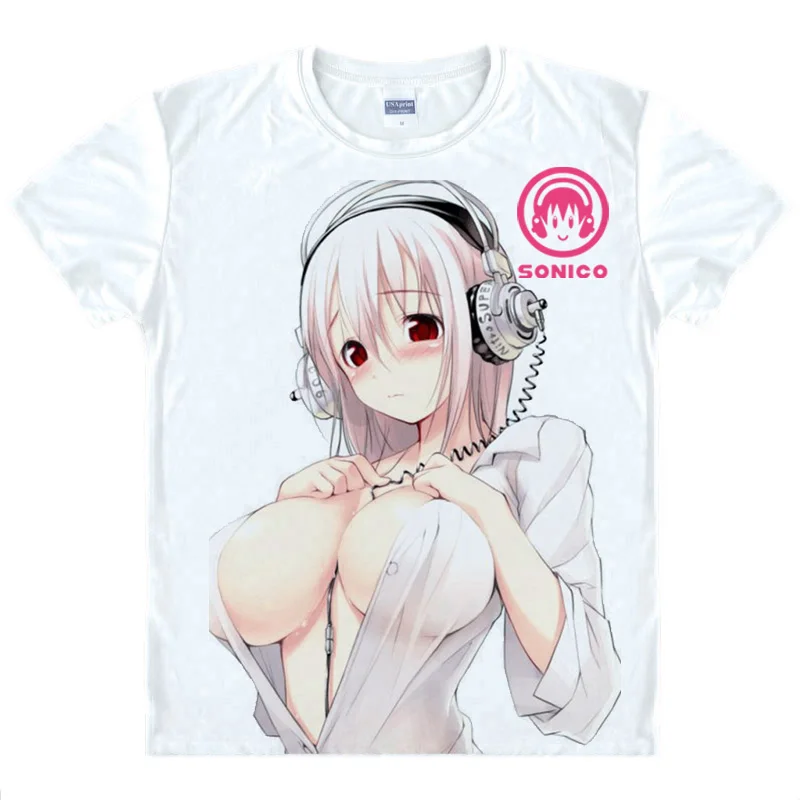 Coolprint Anime Shirt Super Sonico SUPERSONICO T-Shirts Multi-style Short Sleeve NITRO SONICOMI Niko Cosplay Motivs Hentai Shirt