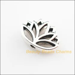 15 New Flower Lotus Charms Tibetan Silver Color Spacer Beads 11x16mm