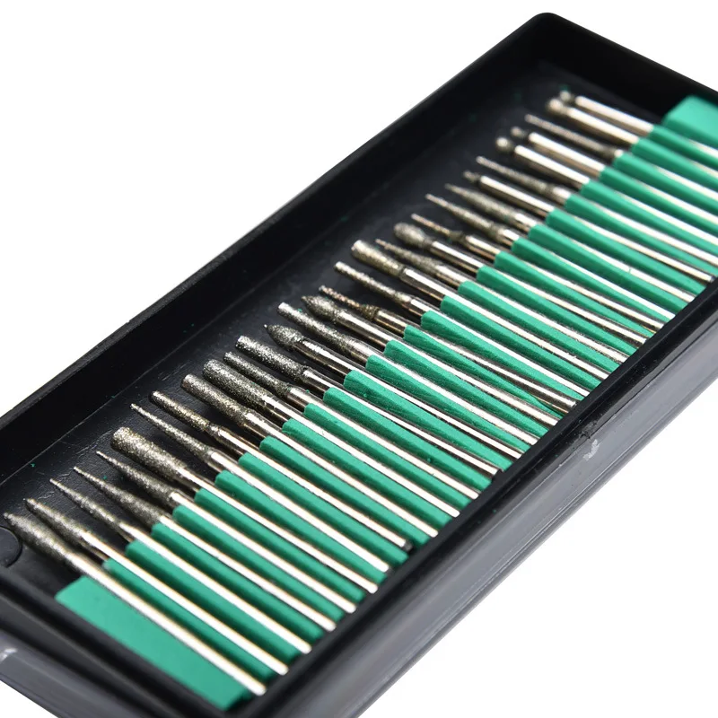 Mini fraises diamantées 2.35mm, 30 pièces, mèches pour gravure meule, tige convertible bois pierre gravure Dremel outils éloignés