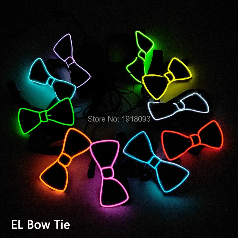 

New Style Glowing Product EL Wire Bow Tie Light up EL Bow Tie 10 Color Available Wedding Party Favors Holiday Party Decoration