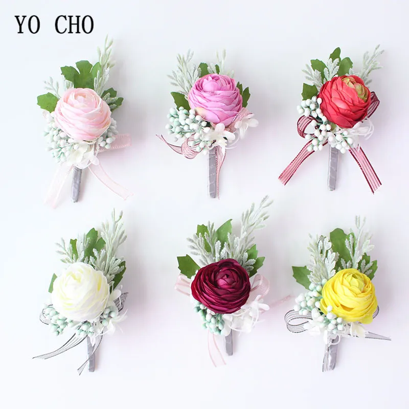 

YO CHO Wedding Boutonniere Wedding Flowers Boutonniere Silk Roses Marriage Corsage Boutonnieres Groom Brooch Wedding Accessories