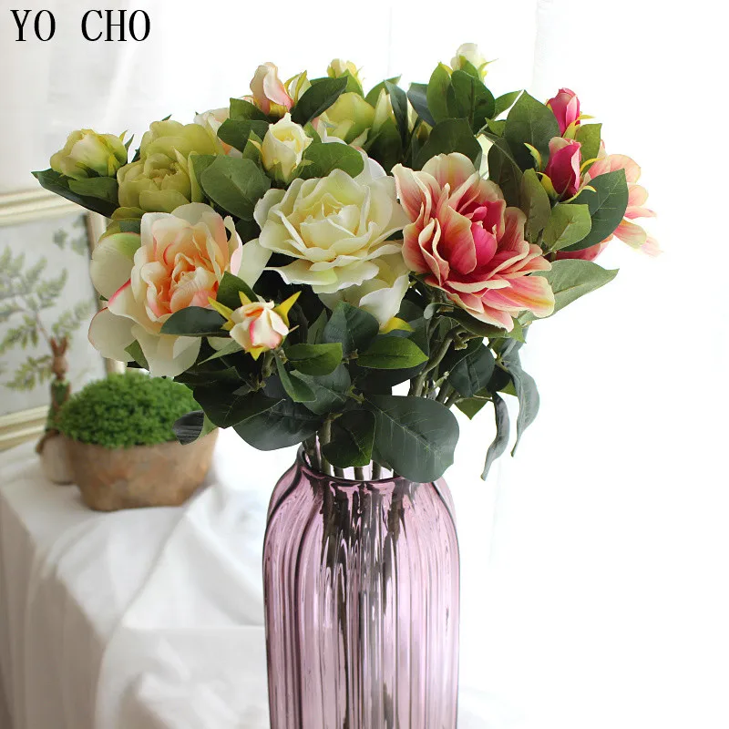 YO CHO Party Fake flower 2 Flower Heads Floral Wedding Arrangement Home Wedding Decor silk peonies artificial peony bouquet