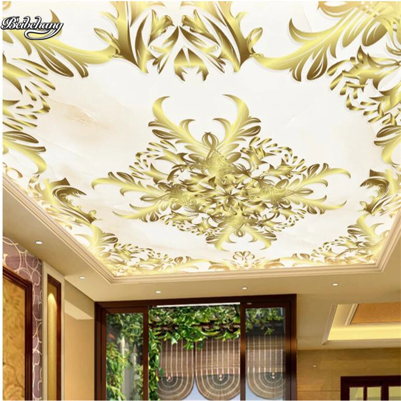 

beibehang Golden European pattern ceiling ceiling wall zenith custom large fresco nonwovens environmental wallpaper