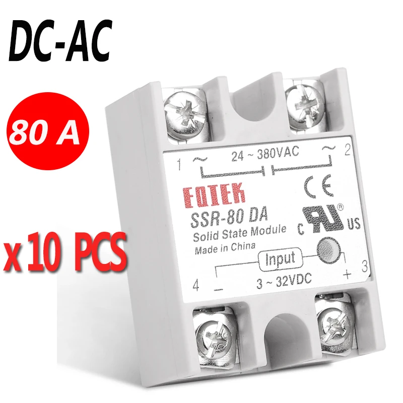 10 PCS/Lot  3-32V DC Input and 24-380VAC Output SSR-80DA Sinotimer Brand Industrial Solid State Relay 80A DC-AC