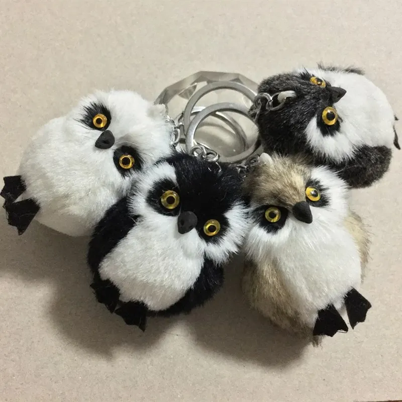 New Fashion Cute Owl Plush Toy Key Chain Ring Faux Rex Rabbit Fur Keychain Woman Bag Charms Man Car Keyring Wedding Party Gift