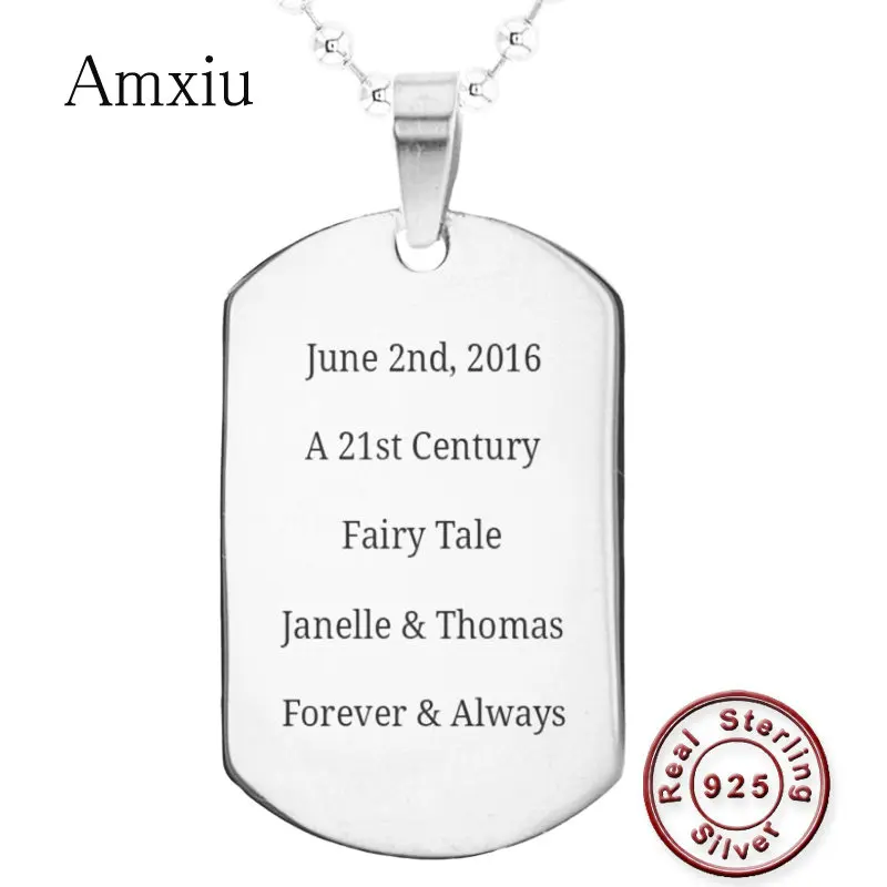 

Amxiu Personalized Custom Words Name Necklace 925 Sterling Silver Pendant Necklace For Men Jewelry Gift Kids ID Tags Accessories