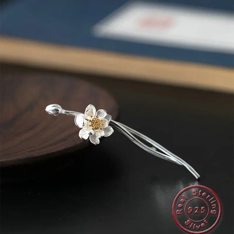 

Amxiu Handmade 925 Sterling Silver Brooch Pins Two Tones Lotus Flower Brooches for Women Girls Clothes Wedding Dress Accessories