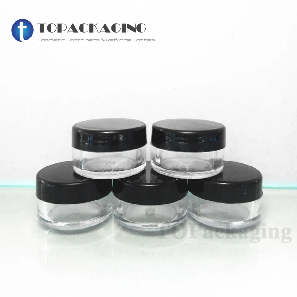 

50PCS/LOT-5G Cream Jar,Clear Plastic Box With Black Screw Cap,Small Sample Cosmetic Container,Empty Mask Canister,Nail Art Cans