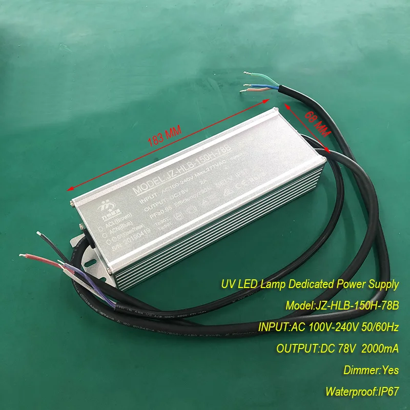 2A 150W IP67 Waterproof Constant Current Source For UV LED Module Gel Curing Lamps INPUT AC 100V-240V Dimmer OUTPUT DC78V 2000ma