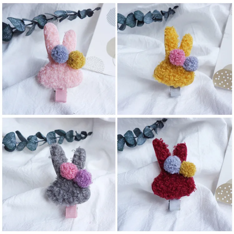 

Boutique 20pcs Fashion Cute Felt Pom Pom Rabbit Hairpins Solid Easter Bunny Hair Clips Princess Headwear Hair Accessories